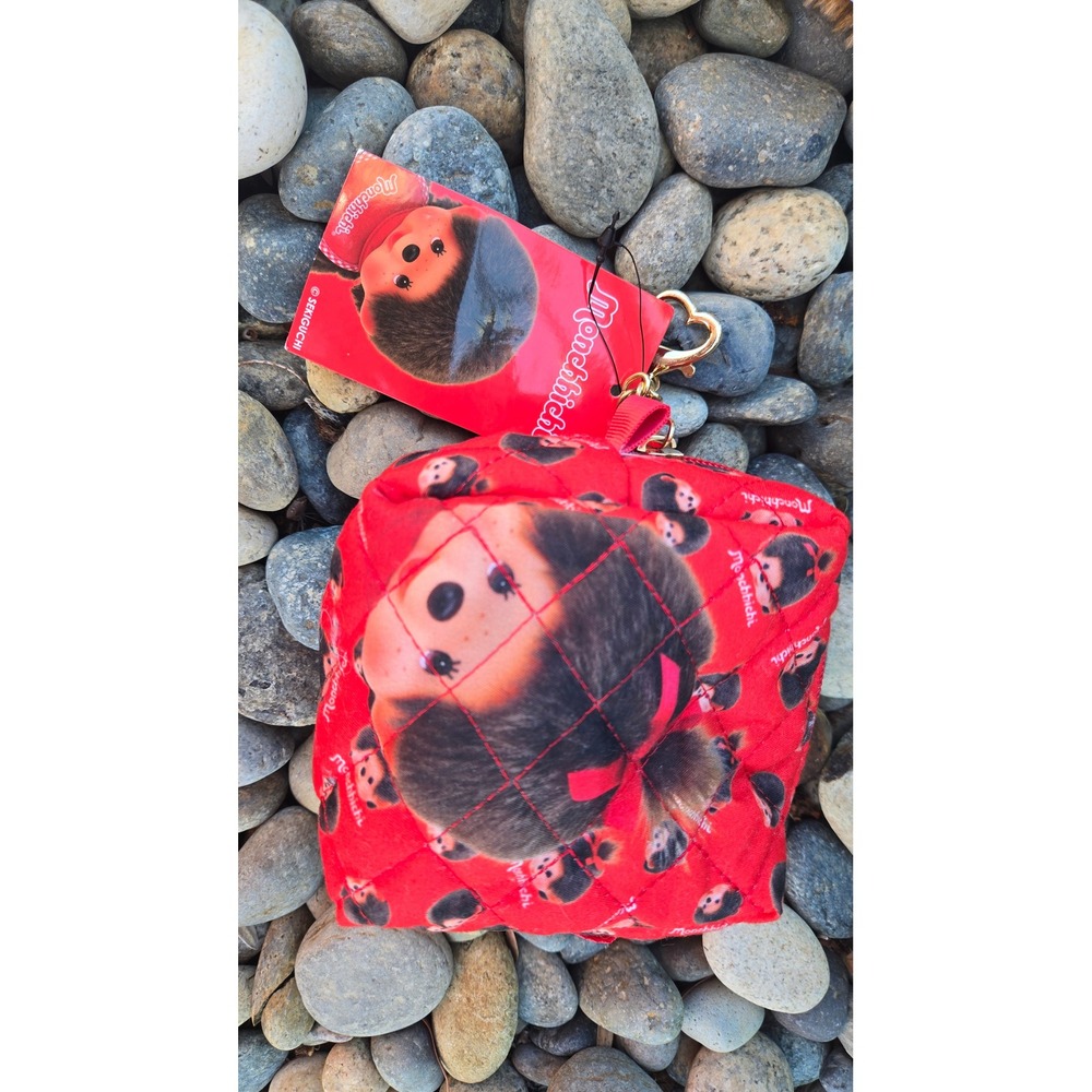 Monchhichi Red Quilted Coin Purse Pouch Bag Charm Urban Outfitters Sekiguchi NEW